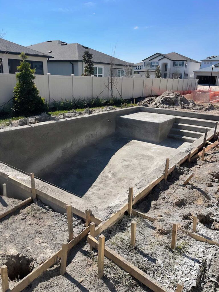 pool construction in the backyard